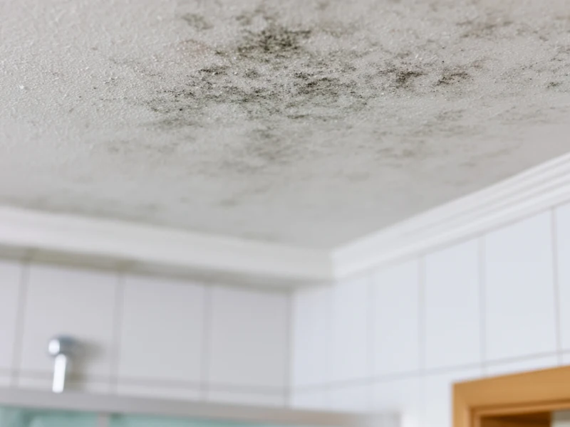 Mold spots on a bathroom ceiling.